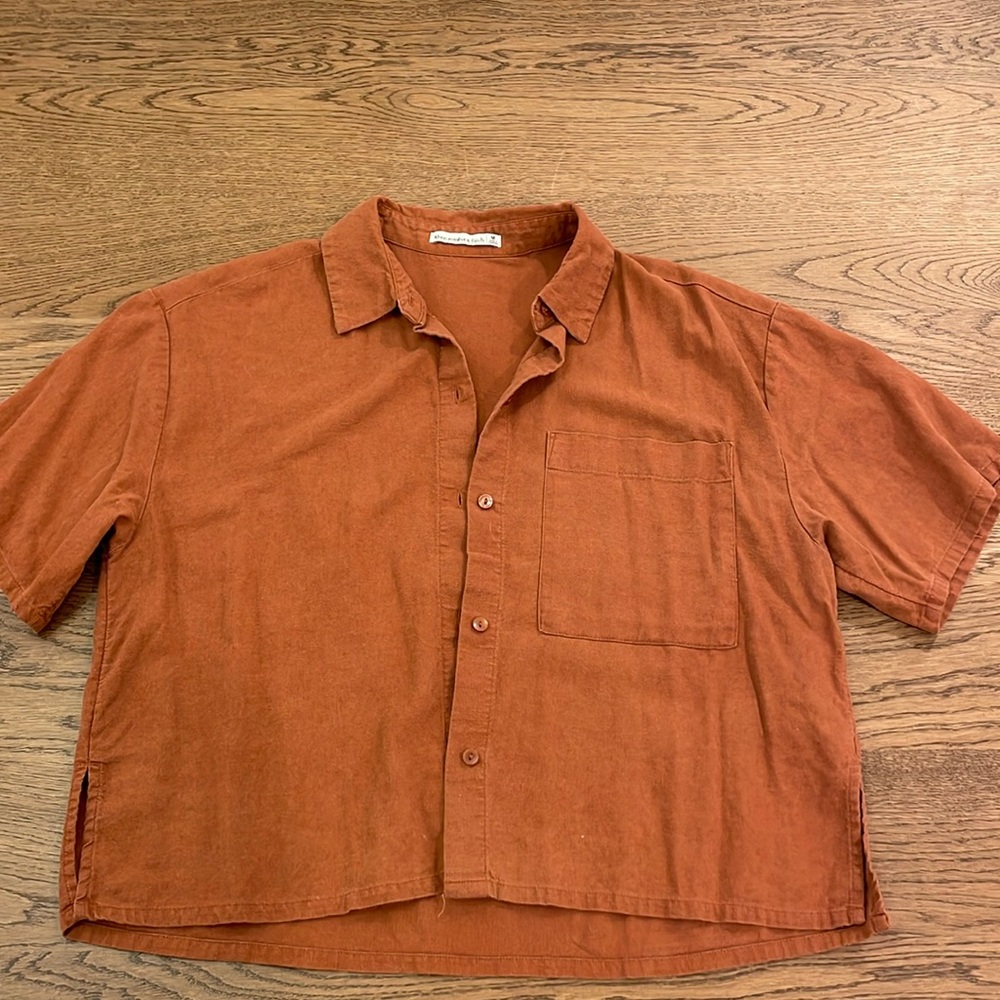 90s Cropped Linen-Blend Button-Up Shirt Abercrombie & Fitch